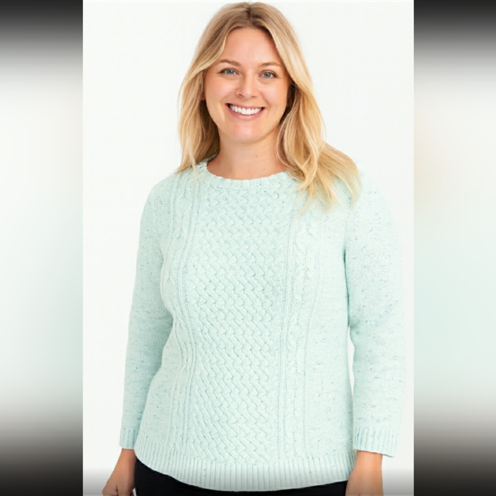 Talbots Plus Light Green Cable Knit Sweater 100% Cotton Sleeves Size 2X NWT.